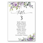 Romantic Violet Flower Table Seating Chart Cards Tischnummer (Rückseite)