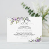 Romantic Violet Flowers Wedding Details Card Begleitkarte (Stehend Vorderseite)