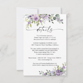 Romantic Violet Flowers Wedding Details Card RSVP Karte