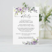 Romantic Violet Flowers Wedding Details Card RSVP Karte (Stehend Vorderseite)