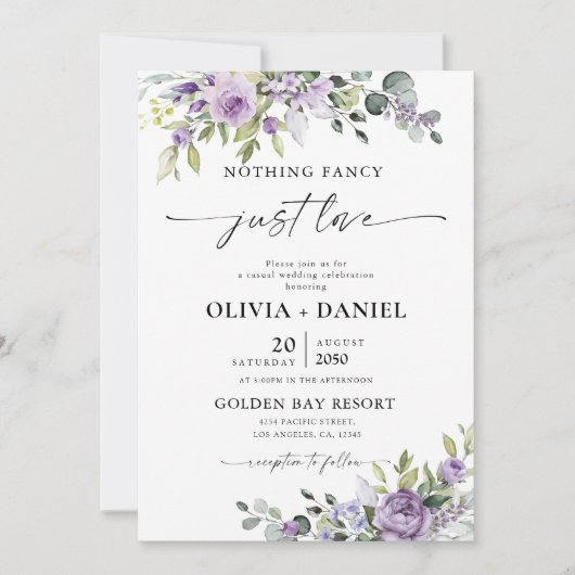 Romantic Violet Flowers Wedding Invitation Einladung (Vorderseite)