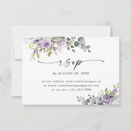 Romantic Violet Flowers Wedding Online  RSVP Karte
