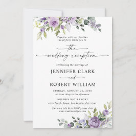 Romantic Violet Flowers Wedding Reception Einladung