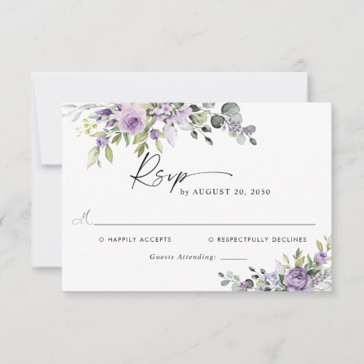 Romantic Violet Flowers Wedding RSVP Card Karte (Vorderseite)