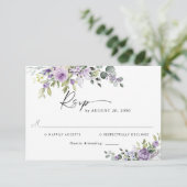 Romantic Violet Flowers Wedding RSVP Card Karte (Stehend Vorderseite)