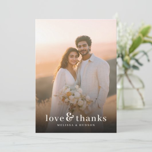 Romantic Warm Sunset Photo Dankeskarte (Stehend Vorderseite)