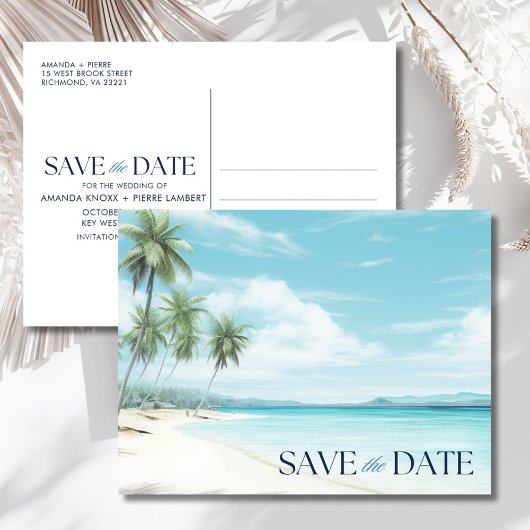 Romantic Watercolor Beach Wedding Save the Date Ankündigungspostkarte