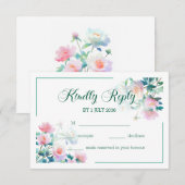 Romantic Watercolor Blush Pink Floral Wedding RSVP Karte (Vorne/Hinten)