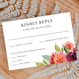 Romantic Watercolor Bouquet Wedding Reply RSVP Karte