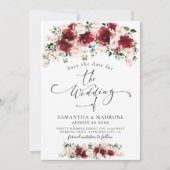 Romantic Watercolor Burgundy Blush Roses Wedding Save The Date (Vorderseite)