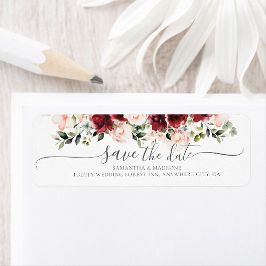 Romantic Watercolor Burgundy Roses Save the Date 