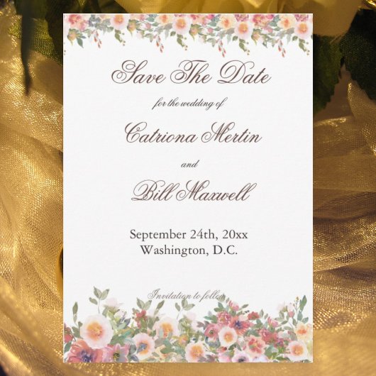 Romantic Watercolor Floral Save the Date Card Einladung