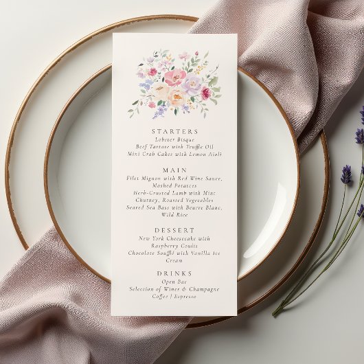 Romantic Watercolor Floral Wedding Menu Card Einladung