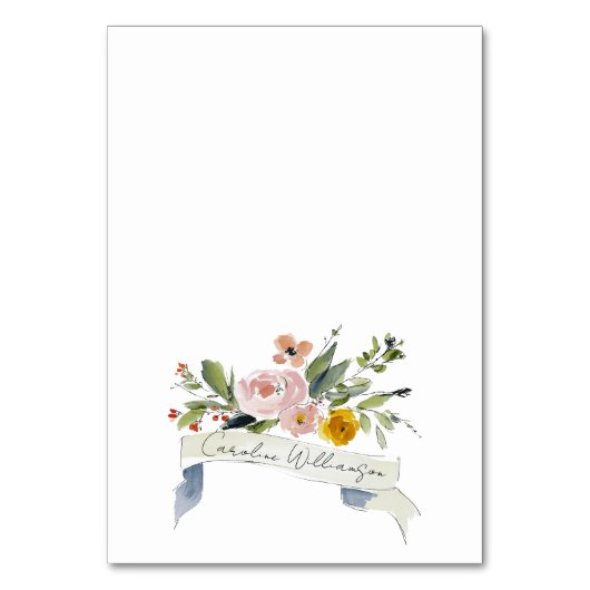 Romantic Watercolor Floral Wedding Place Card Tischnummer (Vorderseite)