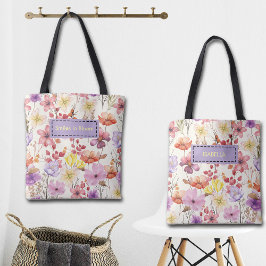 Romantic Watercolor Florals Custom Name & Quote Tasche