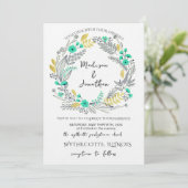 Romantic Watercolor Flower Wreath Wedding Einladung (Stehend Vorderseite)