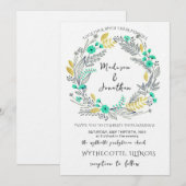 Romantic Watercolor Flower Wreath Wedding Einladung (Vorne/Hinten)