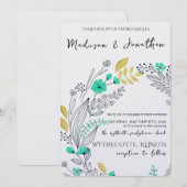 Romantic Watercolor Flower Wreath Wedding Einladung (Vorne/Hinten)