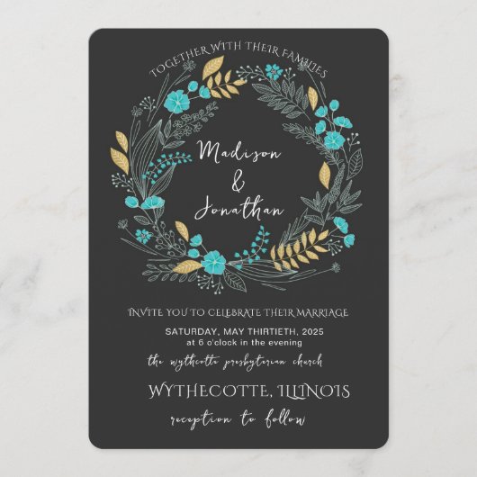 Romantic Watercolor Flower Wreath Wedding Einladung (Vorderseite)