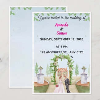 Romantic Watercolor Garden Wedding Invitation Einladung