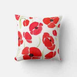 Romantic watercolor hand drawn red  poppy flowers  kissen