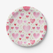 Romantic Watercolor Hearts & Gold Glitter Confetti Pappteller (Vorderseite)