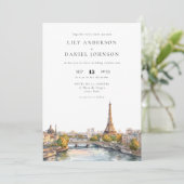 Romantic Watercolor Paris Frankreich QR Code Weddi Einladung (Stehend Vorderseite)