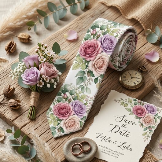 Romantic Watercolor Pastel Rose Floral  Krawatte