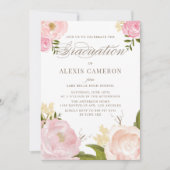Romantic Watercolor Peonies Graduation Einladung (Vorderseite)