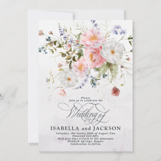 Romantic Watercolor Pink and White Floral Wedding Einladung