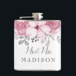Romantic Watercolor Pink Florals Mr & Mrs Wedding Flachmann<br><div class="desc">Zum Hochzeitsfeiern</div>