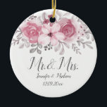 Romantic Watercolor Pink Florals Mr & Mrs Wedding Keramik Ornament<br><div class="desc">Zum Hochzeitsfeiern</div>