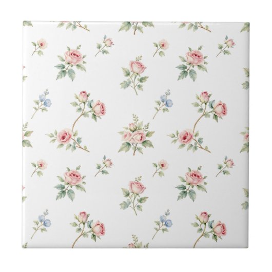 Romantic Watercolor Pink Roses Pattern Fliese (Vorderseite)