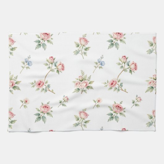 Romantic Watercolor Pink Roses Pattern Geschirrtuch (Horizontal)