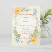 Romantic Watercolor Pink & Yellow Flower Wedding  Einladung (Stehend Vorderseite)