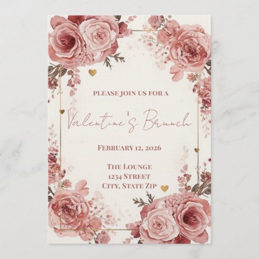 Romantic Watercolor Valentine’s Brunch Invitation Einladung (Vorderseite)