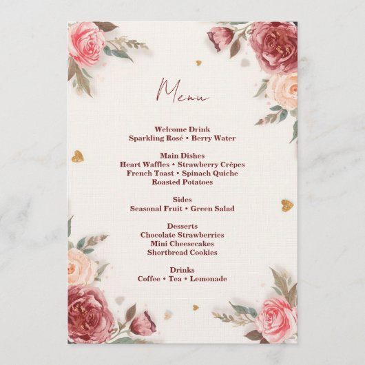 Romantic Watercolor Valentine’s Brunch Menu Einladung (Vorderseite)