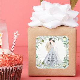 Romantic Watercolor Wedding Quadratischer Aufkleber