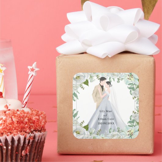 Romantic Watercolor Wedding Quadratischer Aufkleber (Party)