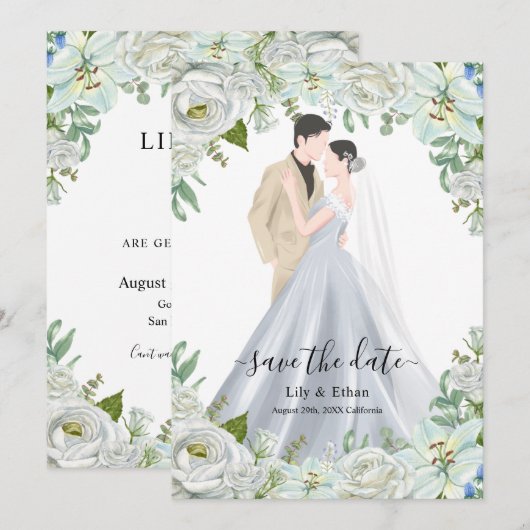 Romantic Watercolor Wedding Save The Date (Vorne/Hinten)