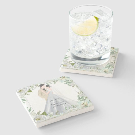 Romantic Watercolor Wedding Steinuntersetzer (Seitenansicht)