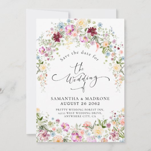 Romantic Watercolor Wildflower Wedding Save The Date (Vorderseite)
