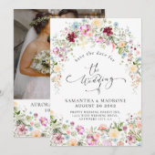 Romantic Watercolor Wildflower Wedding Save The Date (Vorne/Hinten)
