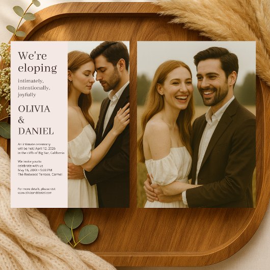 Romantic Wedding Elopement Blush Pink Photo Einladung