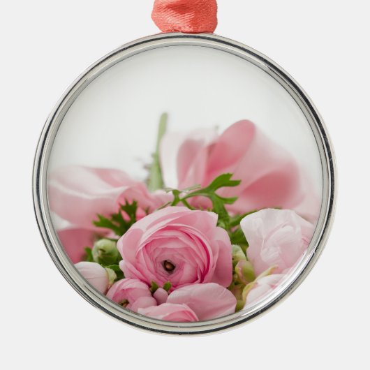 Romantic Wedding Love Soft Pink Flower Bouquet Ornament Aus Metall (Vorne)
