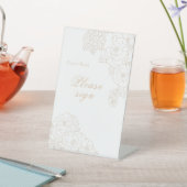 Romantic Wedding Peonies Ivory White Signature Sockelschild (In SItu)