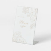 Romantic Wedding Peonies Ivory White Signature Sockelschild (Vorderseite)