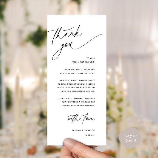 Romantic Wedding Reception Dinner Thank You Card Programm