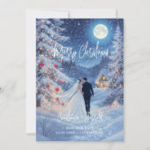 Romantic Wedding Scene Toward Christmas Cabin Save The Date (Vorderseite)