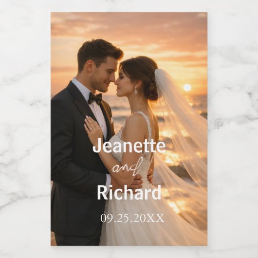 Romantic Wedding Vows Sunset Beach Weinetikett (Einzelnes Label)